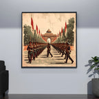 India Gate Republic Day Parade Wall Art – 3x3 ft Patriotic Army March Canvas | Indian Armed Forces Illustration | Made in India