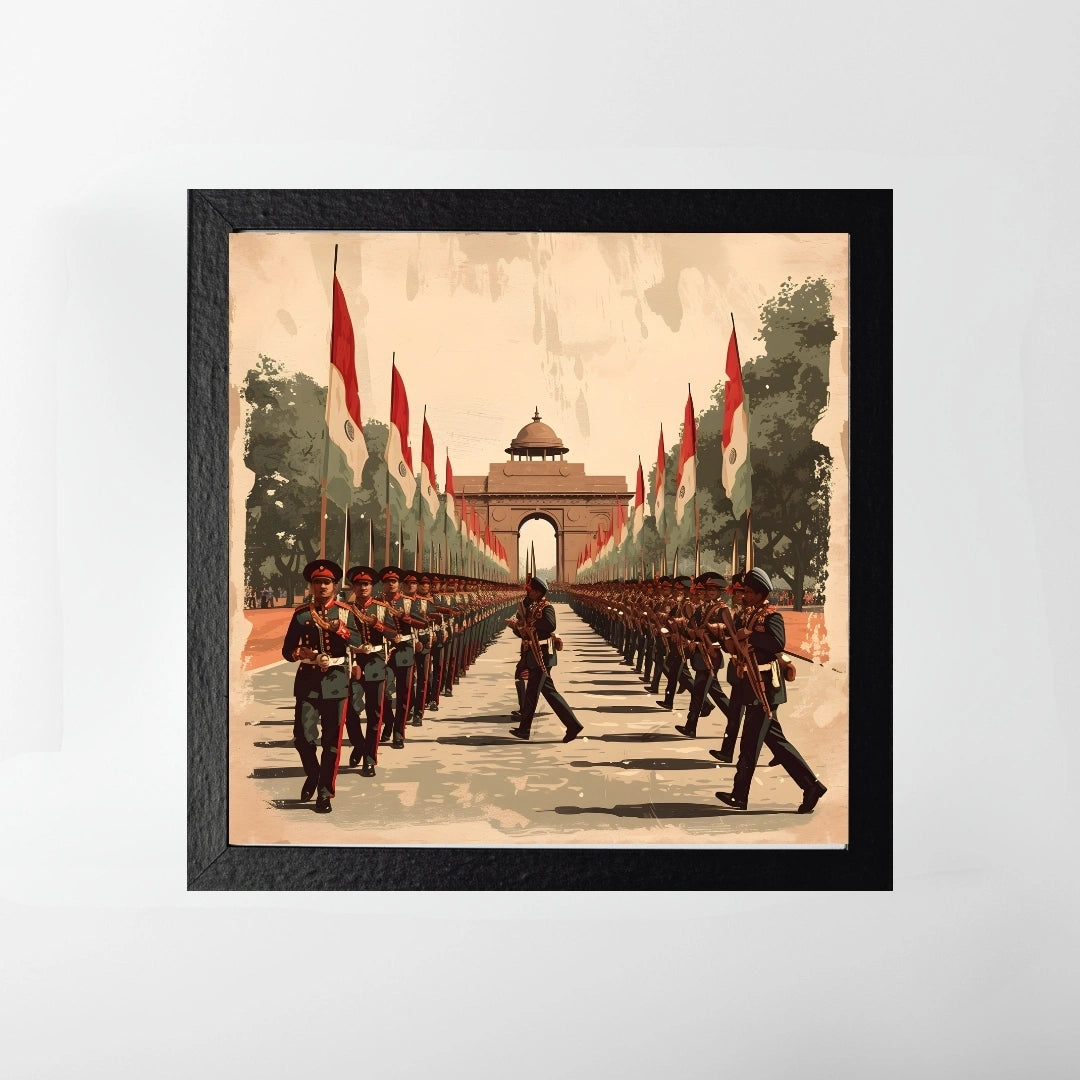 India Gate Republic Day Parade Wall Art – 3x3 ft Patriotic Army March Canvas | Indian Armed Forces Illustration | Made in India