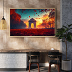 India Gate Sunset Wall Art – 2x4 ft Vibrant Delhi Landmark Canvas | Autumn Evening Cityscape Painting | Made in India