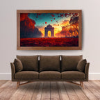 India Gate Sunset Wall Art – 2x4 ft Vibrant Delhi Landmark Canvas | Autumn Evening Cityscape Painting | Made in India