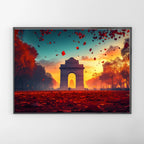 India Gate Sunset Wall Art – 2x4 ft Vibrant Delhi Landmark Canvas | Autumn Evening Cityscape Painting | Made in India