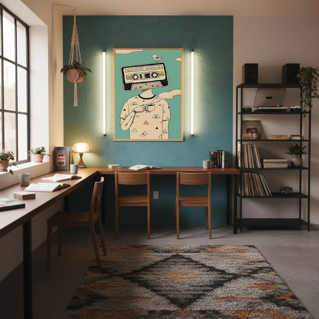 'Nostalgia Mixtape' Illustrated Print | Retro Cassette Head Pop Art for Indie, Aesthetic & Gen Z Decor