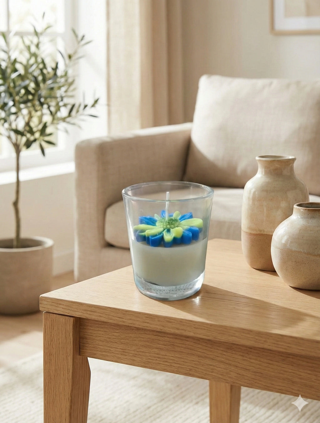 Ocean Bloom Daisy Designer Glass Candle – Premium Soy Wax Scented Candle for Home Décor & Gifting