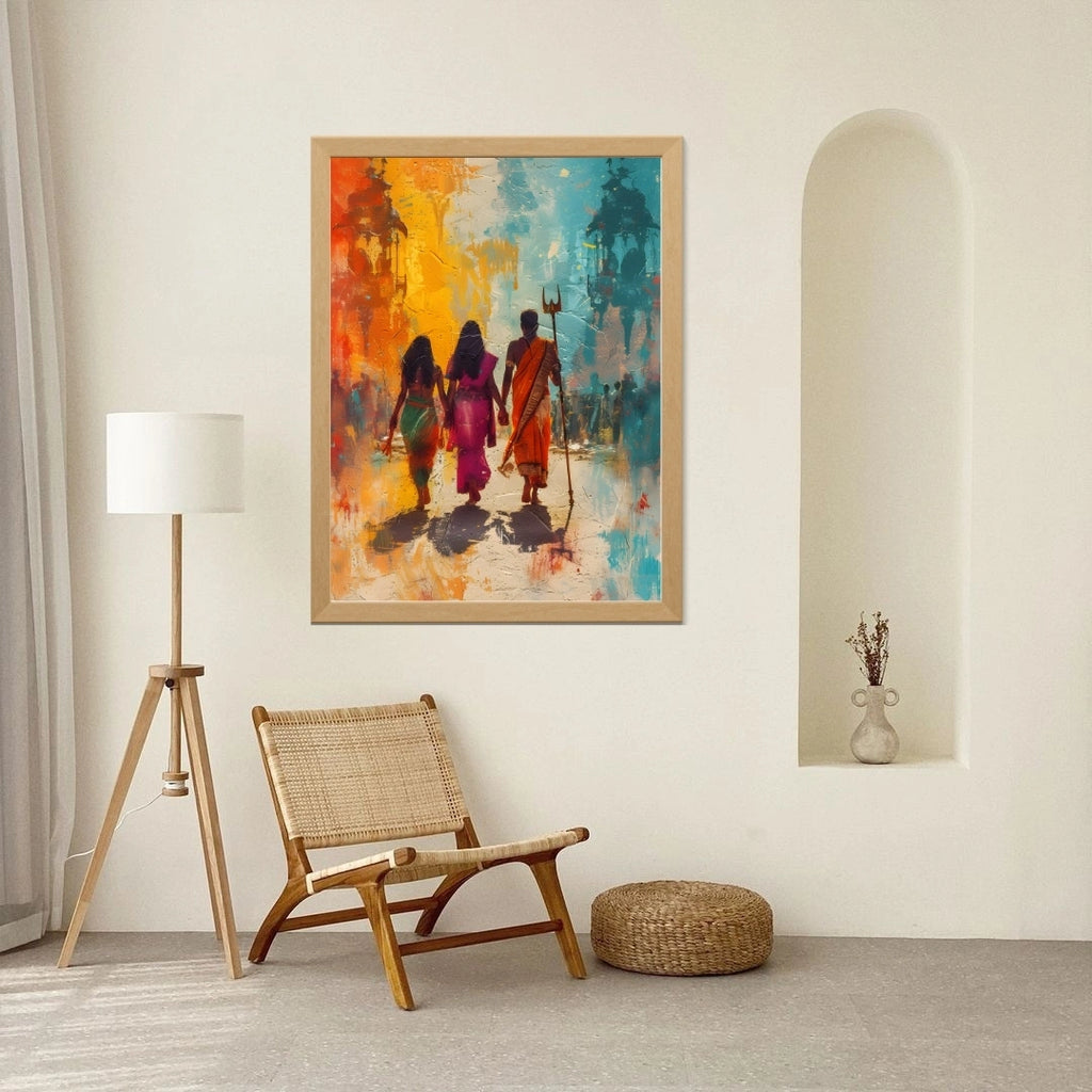 Pilgrimage Journey Wall Art – 3x2 ft Devotional Indian Canvas | Spiritual Yatra Painting | Made in India