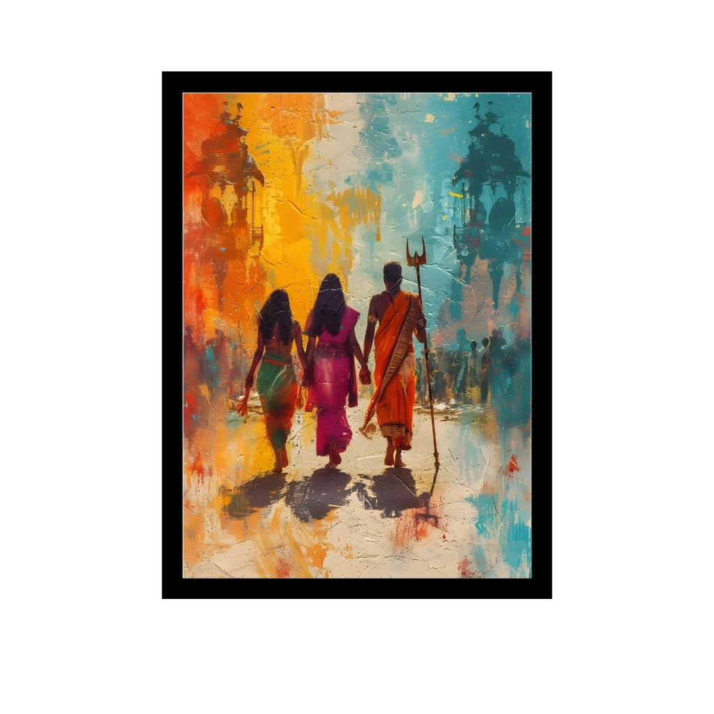 Pilgrimage Journey Wall Art – 3x2 ft Devotional Indian Canvas | Spiritual Yatra Painting | Made in India