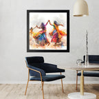 Rajasthani Folk Dance Wall Art – 3x3 ft Vibrant Garba & Ghoomar Canvas | Colorful Indian Culture Painting | Made in India