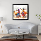 Rajasthani Folk Dance Wall Art – 3x3 ft Vibrant Garba & Ghoomar Canvas | Colorful Indian Culture Painting | Made in India
