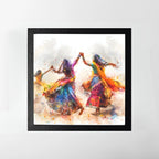 Rajasthani Folk Dance Wall Art – 3x3 ft Vibrant Garba & Ghoomar Canvas | Colorful Indian Culture Painting | Made in India