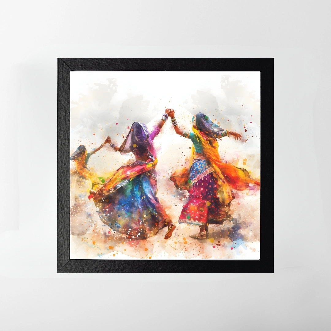 Rajasthani Folk Dance Wall Art – 3x3 ft Vibrant Garba & Ghoomar Canvas | Colorful Indian Culture Painting | Made in India