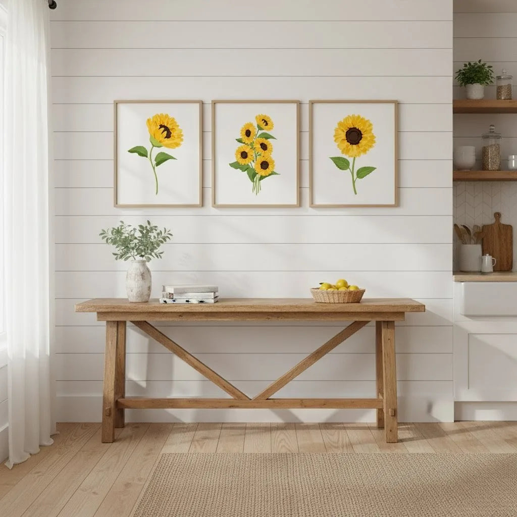 Bright & Cheerful Sunflower Art Frame Set of Three | Modern Floral Wall Decor Prints
