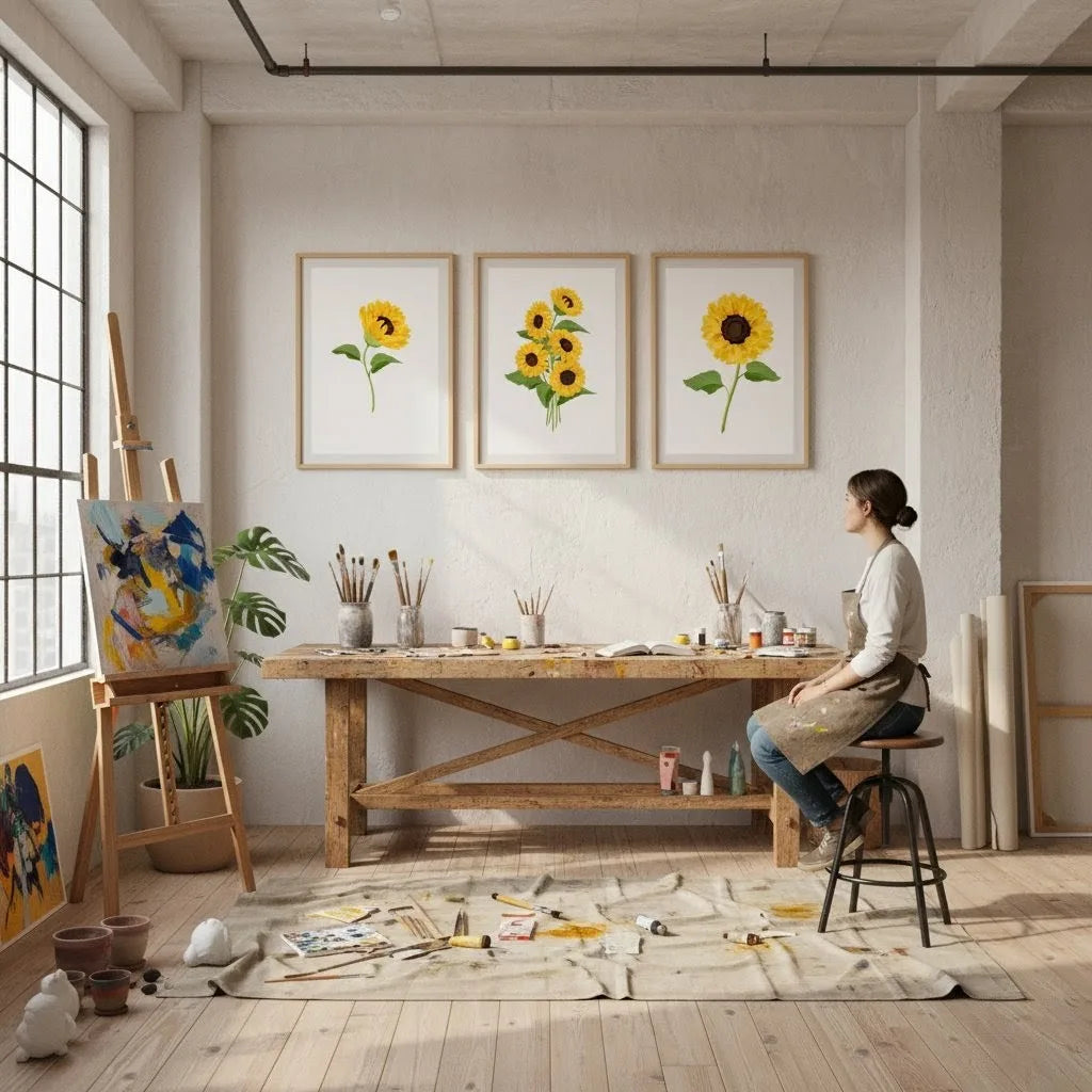 Bright & Cheerful Sunflower Art Frame Set of Three | Modern Floral Wall Decor Prints