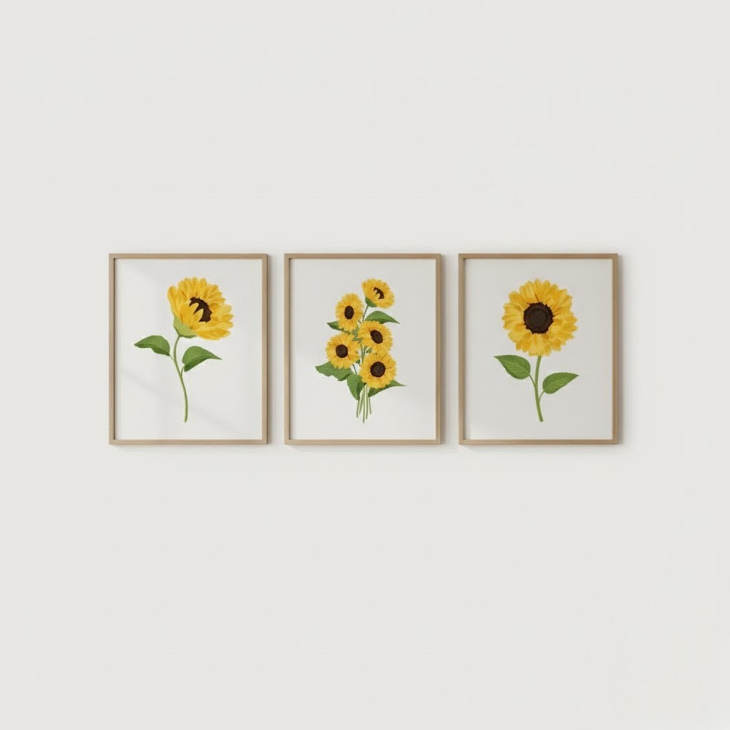 Bright & Cheerful Sunflower Art Frame Set of Three | Modern Floral Wall Decor Prints