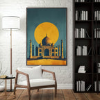 Taj Mahal Sunset Wall Art – 4x2 ft Modern India Monument Canvas | Minimal Retro Style Architecture Artwork | Made in India