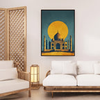 Taj Mahal Sunset Wall Art – 4x2 ft Modern India Monument Canvas | Minimal Retro Style Architecture Artwork | Made in India