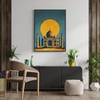 Taj Mahal Sunset Wall Art – 4x2 ft Modern India Monument Canvas | Minimal Retro Style Architecture Artwork | Made in India