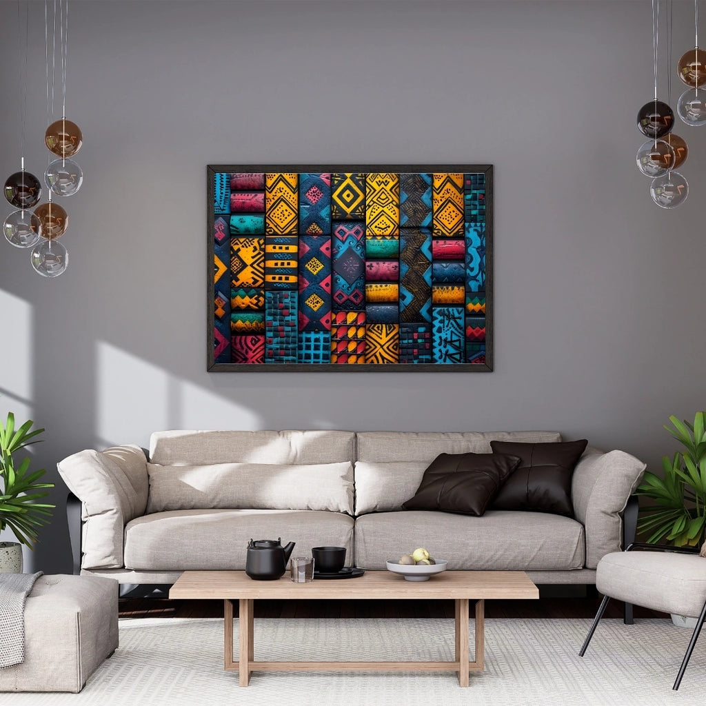 Tribal Geometric Pattern Wall Art – 2x4 ft Vibrant Abstract Canvas | Ethnic Boho Motif Design | Made in India
