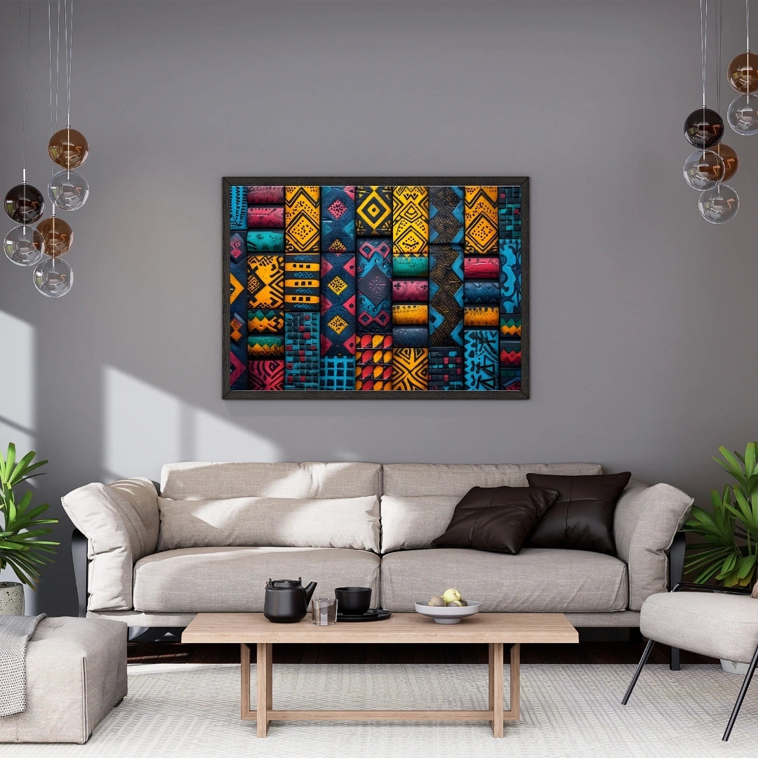 Tribal Geometric Pattern Wall Art – 2x4 ft Vibrant Abstract Canvas | Ethnic Boho Motif Design | Made in India