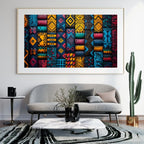 Tribal Geometric Pattern Wall Art – 2x4 ft Vibrant Abstract Canvas | Ethnic Boho Motif Design | Made in India