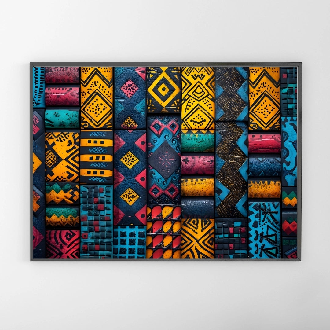 Tribal Geometric Pattern Wall Art – 2x4 ft Vibrant Abstract Canvas | Ethnic Boho Motif Design | Made in India