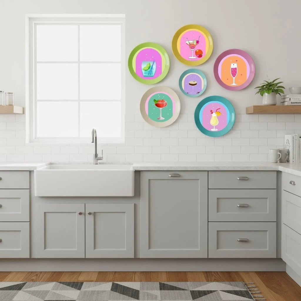 Retro Cocktail Wall Plate Decor Set of 6 | Fun Kitchen & Bar Cart Art