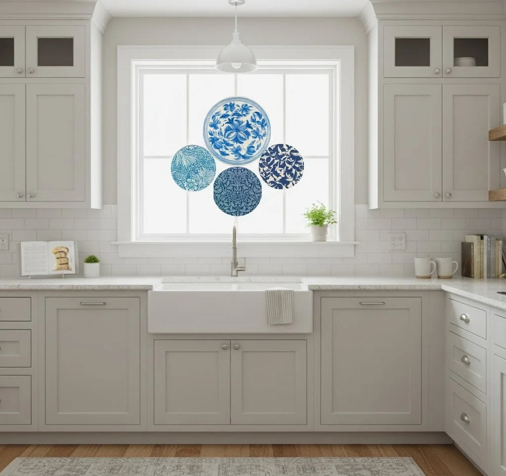 Classic Blue Floral & Pattern Wall Plate Set of 4