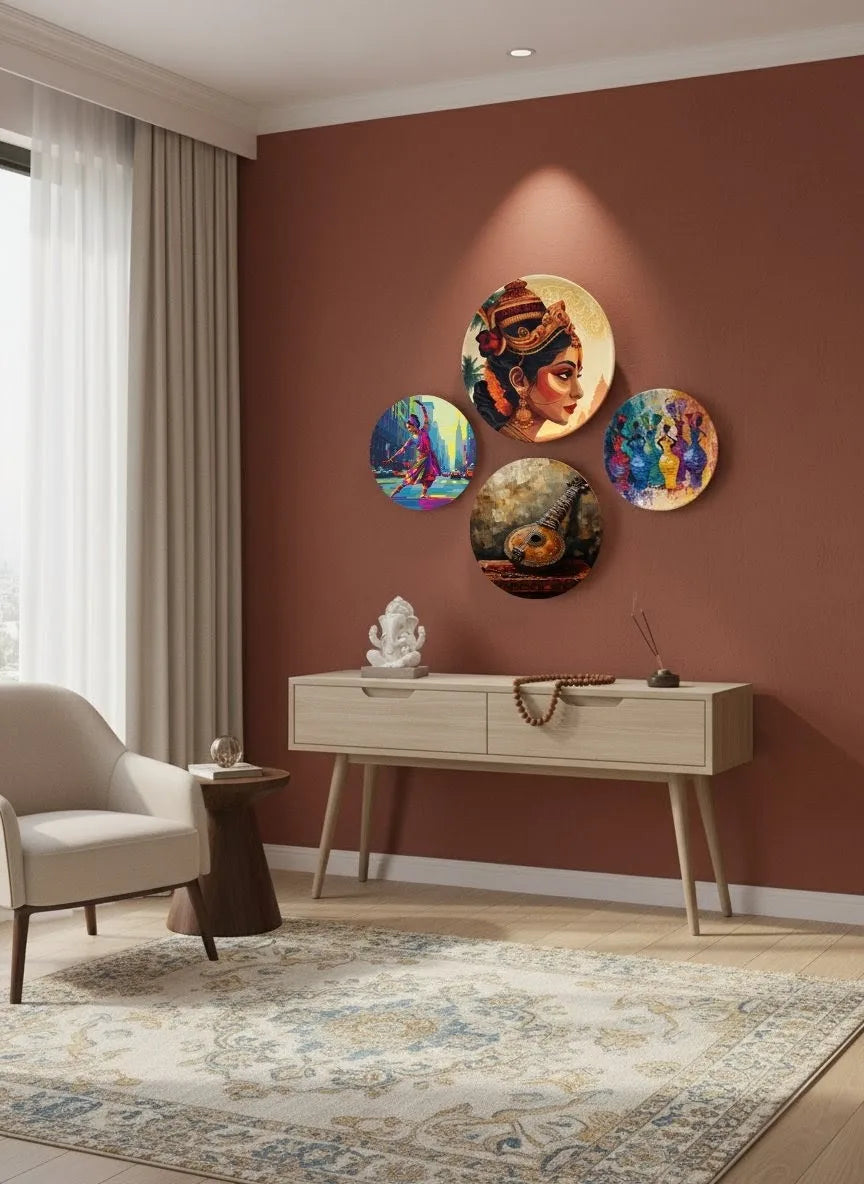 Divine Melody Wall Plates Set of 4 | Modern Indian Mythology & Music Decor