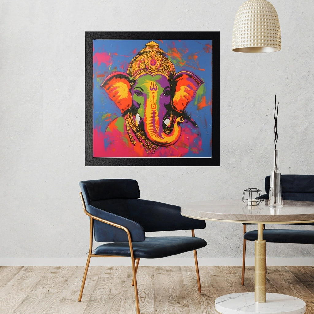 Vibrant Ganesha Pop Art Wall Art – 3x3 ft Modern Hindu God Canvas | Colorful Ganpati Painting | Made in India
