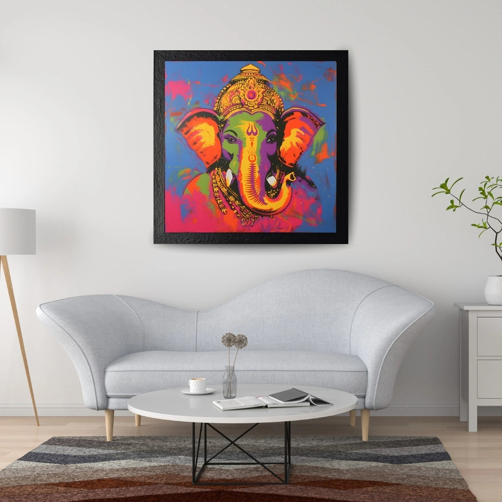Vibrant Ganesha Pop Art Wall Art – 3x3 ft Modern Hindu God Canvas | Colorful Ganpati Painting | Made in India