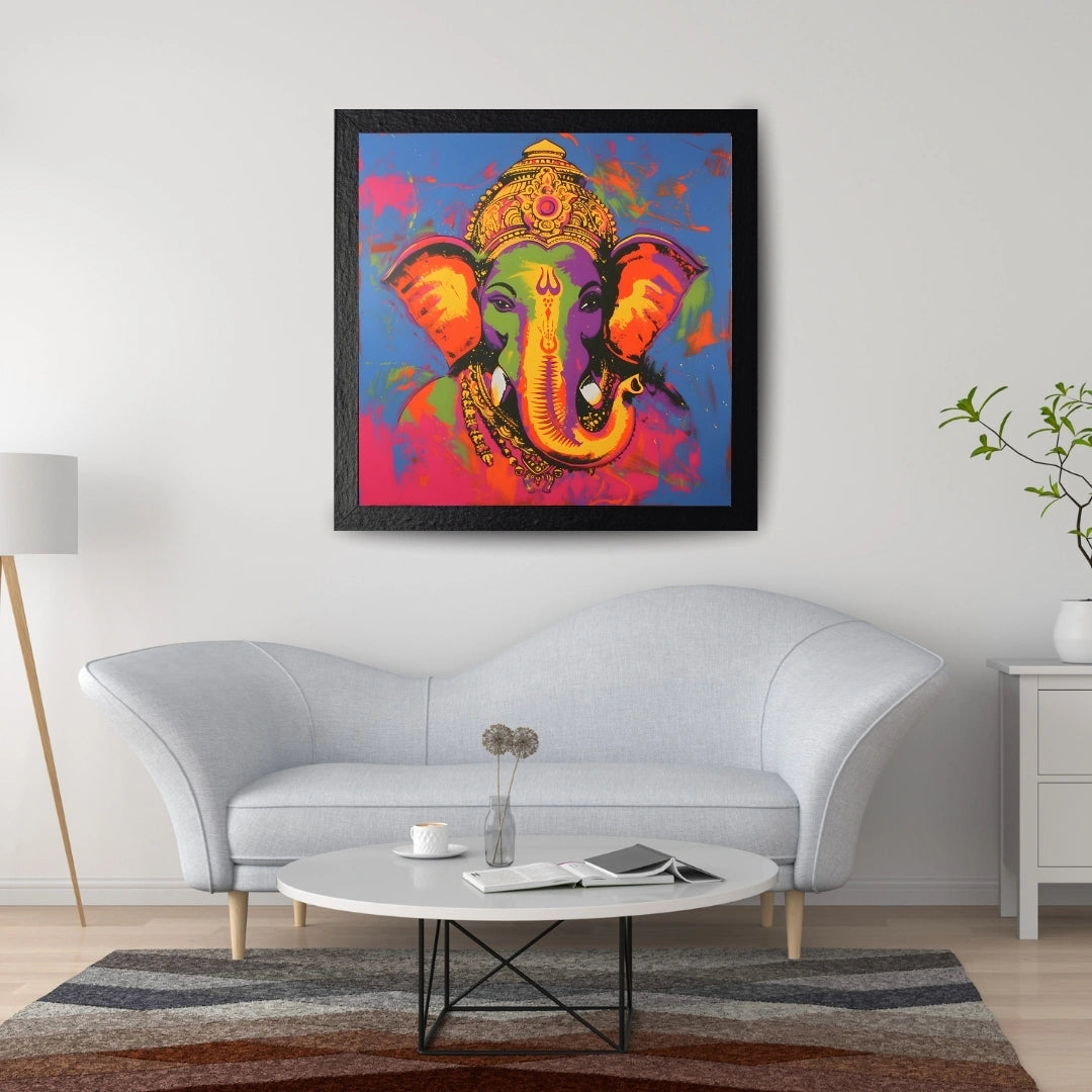 Vibrant Ganesha Pop Art Wall Art – 3x3 ft Modern Hindu God Canvas | Colorful Ganpati Painting | Made in India