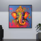 Vibrant Ganesha Pop Art Wall Art – 3x3 ft Modern Hindu God Canvas | Colorful Ganpati Painting | Made in India