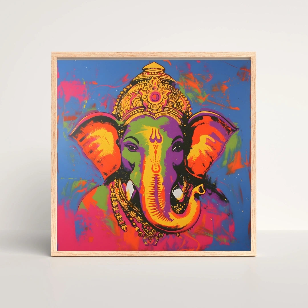 Vibrant Ganesha Pop Art Wall Art – 3x3 ft Modern Hindu God Canvas | Colorful Ganpati Painting | Made in India