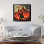 Warrior Fortress Battle Scene Wall Art – 3x3 ft Epic Indian History Canvas | Royal Warrior on Horse Artwork | Made in India