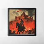 Warrior Fortress Battle Scene Wall Art – 3x3 ft Epic Indian History Canvas | Royal Warrior on Horse Artwork | Made in India