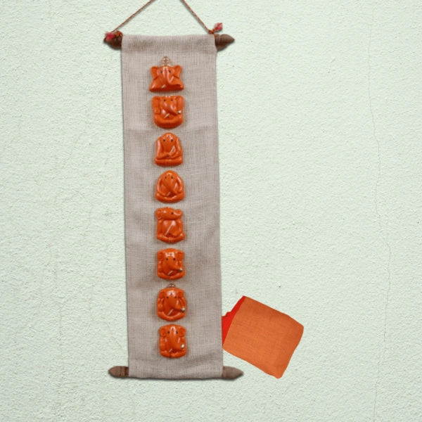 Handmade Terracotta Ashtavinayak Wall Hanging – Ganpati Decorative Jute Scroll Art for Home & Vastu